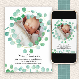 Anuncio Foto de bebé Eucalipto Verde Unisex Nacimiento