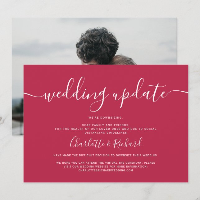 Anuncio Foto de boda de magenta y blanco con letra de boda (Anverso / Reverso)