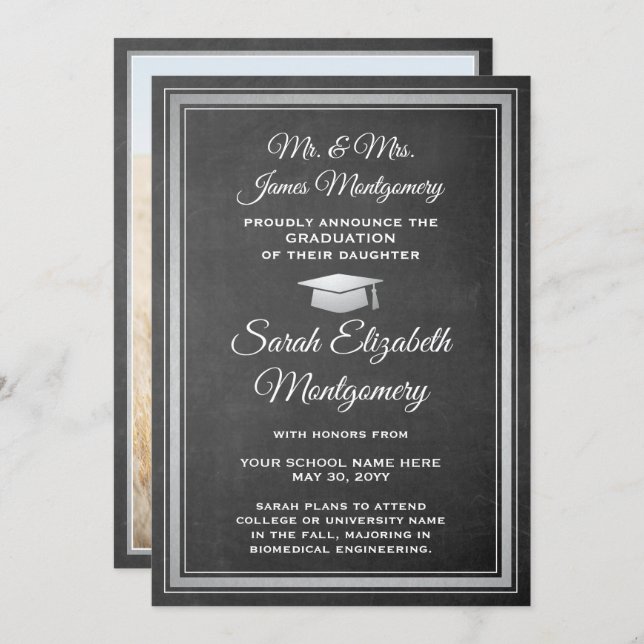Anuncio Foto De Chalkboard De Padres Y Graduación Blanca (Anverso / Reverso)