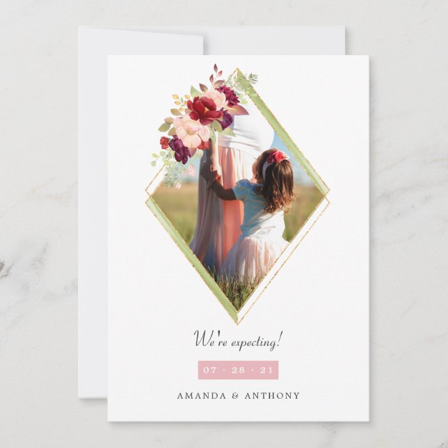 Anuncio Foto de embarazo geométrico de Borgoña y Rubor (Anverso)