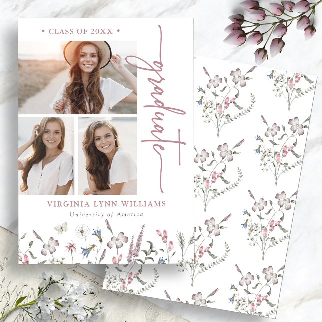Anuncio Foto de Graduación con Flores Silvestres (Watercolor Wildflower Graduation Photo Announcement by Painted Paperie
)