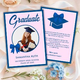 Anuncio Foto de Graduación con Lazo de Gingham Azul