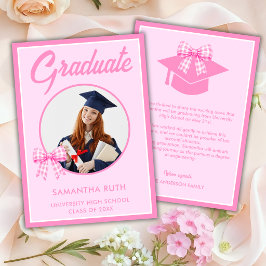 Anuncio Foto de Graduación con Lazo de Gingham Rosa