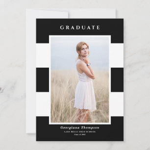 Anuncio Foto de graduación con patrón de rayas en blanco y