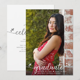 Anuncio Foto de graduación Corazones de caligrafía moderna