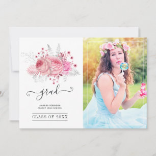 Anuncio Foto de graduación de Floral Tropical Rosa y Plata