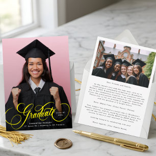 Anuncio Foto de graduación de letra amarilla moderna gradu
