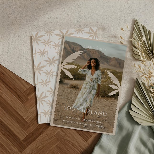 Anuncio Foto de graduación de Palm Tree Tropical Boho Retr (Boho Retro Tropical Palm Tree Graduation Photo Announcement)