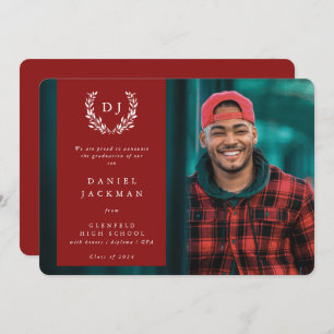 Anuncio Foto de graduación de Wreath de un monograma rojo