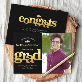 Anuncio Foto de graduación dorado negro gráfico en negrita