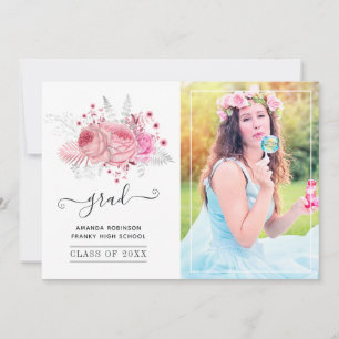 Anuncio Foto de graduación floral tropical rosa y plata