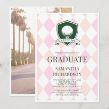 Foto de graduación moderna de golf preppy en rosa 