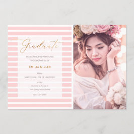 Anuncio Foto de graduación moderna de Rubor Pink Stripes