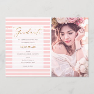 Anuncio Foto de graduación moderna de Rubor Pink Stripes