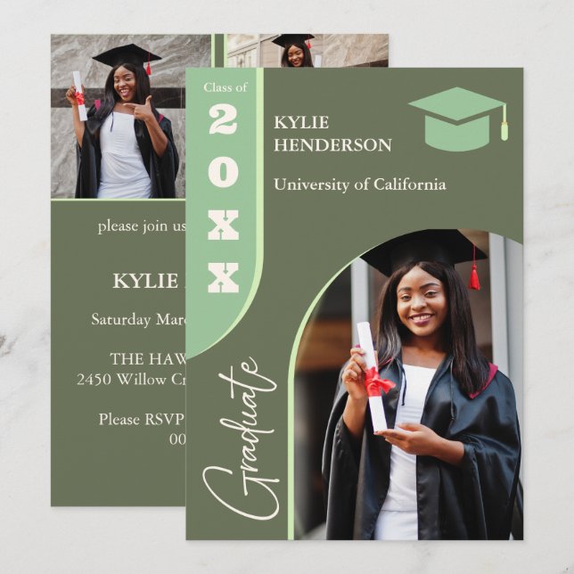 Anuncio Foto de graduación moderna verde (Anverso / Reverso)