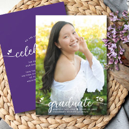 Anuncio Foto de graduación púrpura Corazones de caligrafía