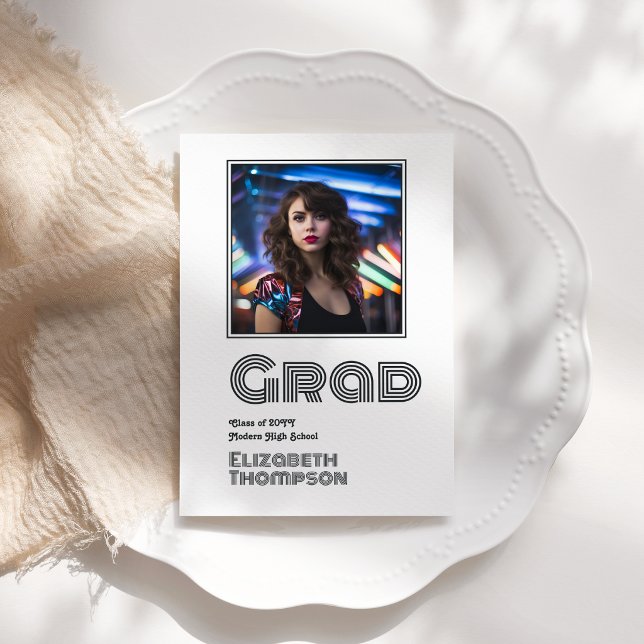 Anuncio Foto de Graduación Retro Disco (Retro Disco Graduation Photo Announcement)