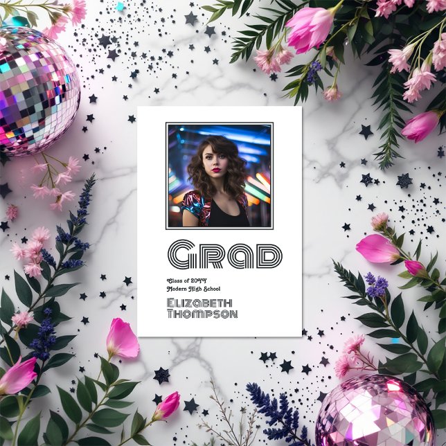 Anuncio Foto de graduación Retro Disco (Retro Disco Graduation Photo Announcement)