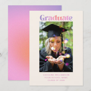 Anuncio Foto de graduación Retro Tendencia Rosa Púrpura Pa