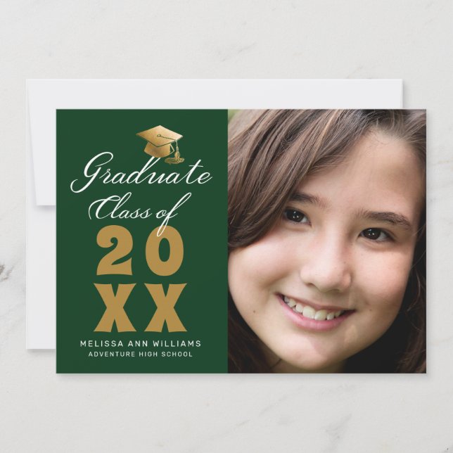 Anuncio Foto de graduación simple Guión dorado verde 2025 (Anverso)