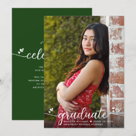 Anuncio Foto de graduación verde Corazones de caligrafía m