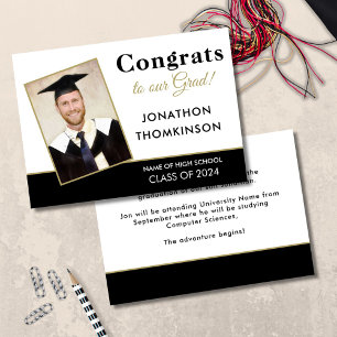 Anuncio Foto de graduado Congrats negro y blanco Graduació