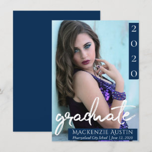 Anuncio Foto de graduado   Guión de la marina Tejido azul 
