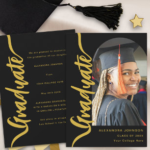 Anuncio Foto de Graduado Moderno Arco Negro Letra Dorada
