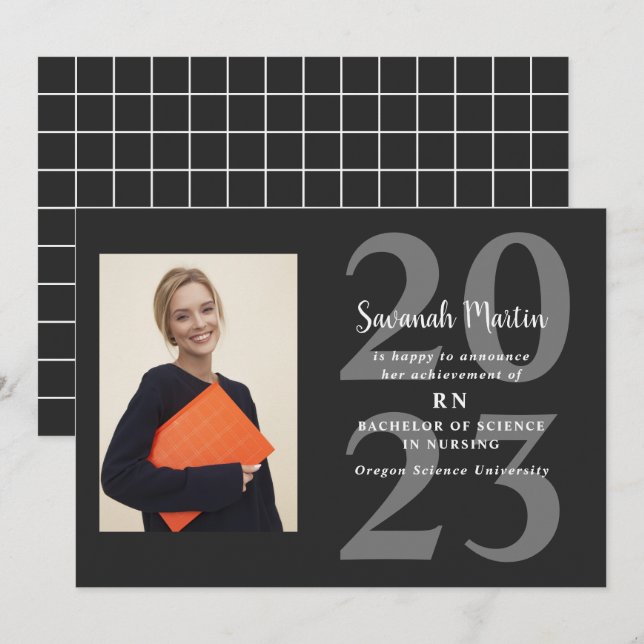 Anuncio Foto de la enfermera 2023 Graduación en negro (Anverso / Reverso)