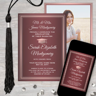 Anuncio Foto de la Graduación de los Padres Rojo Burdeos y