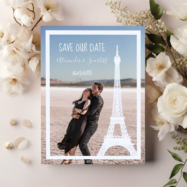 Anuncio Foto De La Torre Eiffel De Marfil. Salven La Fecha (Ivory Eiffel Tower Photo Save the Date)