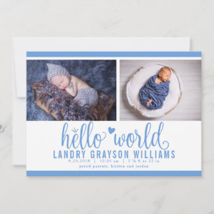 Anuncio Foto de nacimiento Modern Blue Hello World Stat