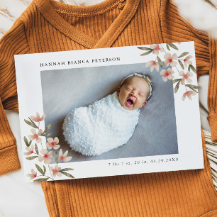 Anuncio Foto de niña bebé Flores silvestres rosadas Nacimi