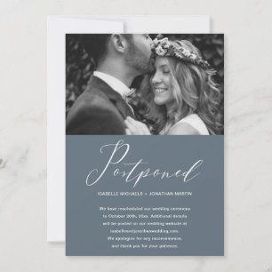 Anuncio Foto de nueva fecha de boda postergada en azul pol