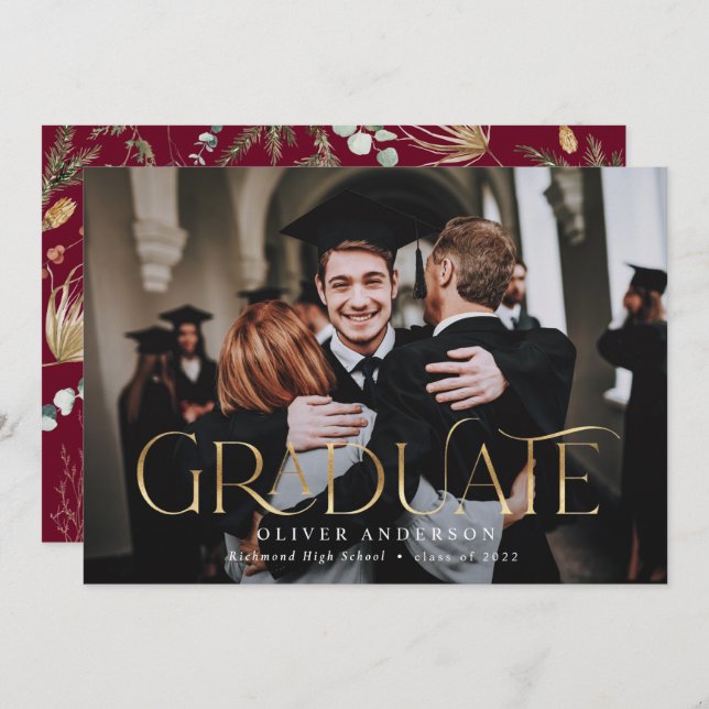 Anuncio Foto de oro graduado acuarela floral botánica y (Anverso / Reverso)