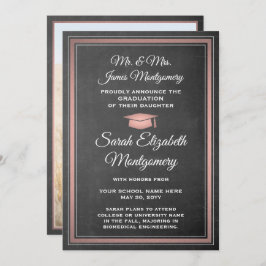 Anuncio Foto de Padres Chalkboard y Graduación Rosa