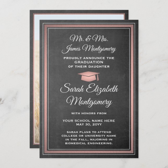 Anuncio Foto de Padres Chalkboard y Graduación Rosa (Anverso / Reverso)