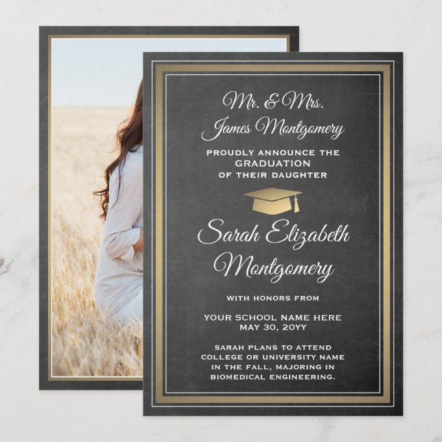 Anuncio Foto de Padres Chalkboard y graduados de oro (Anverso / Reverso)