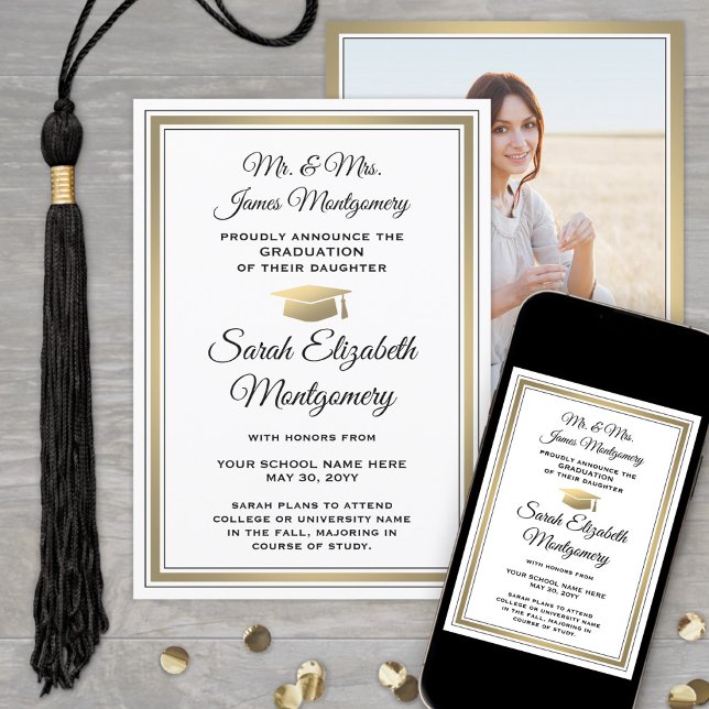 Anuncio Foto De Padres De Graduación Blanca En Negro Y Oro (Subido por el creador)