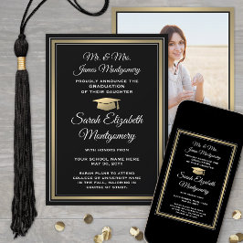 Anuncio Foto De Padres De Graduación De Oro Negro Y Blanco