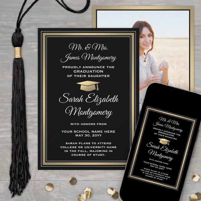 Anuncio Foto De Padres De Graduación De Oro Negro Y Blanco (Subido por el creador)