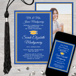 Anuncio Foto de Padres de Graduación Formal Azul y Oro