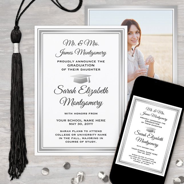 Anuncio Foto De Padres De Graduación Negra, Blanca Y Gris (Subido por el creador)