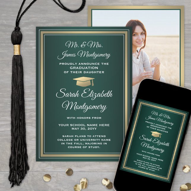 Anuncio Foto de Padres Graduados de Oro Verde y Blanco (Subido por el creador)