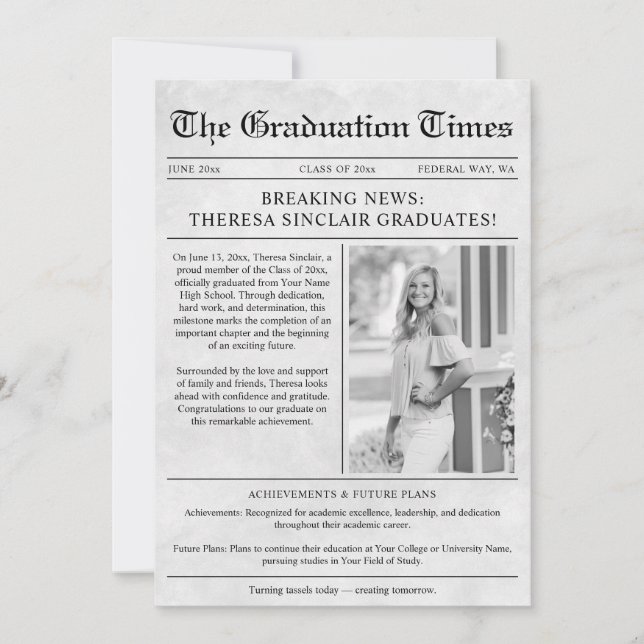 Anuncio Foto de periódico de graduación (Anverso)
