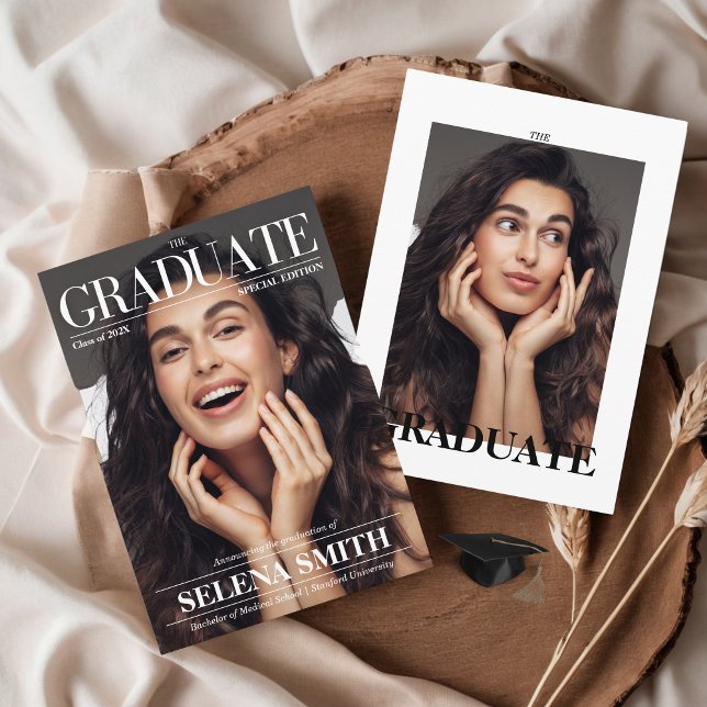 Anuncio Foto de portada de la revista de graduación (Graduation Announcement Magazine Cover Photo Editorial Newspaper Cute Aesthetic Unique)