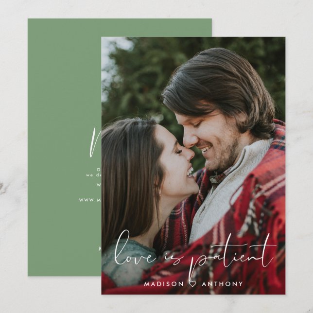 Anuncio Foto de posposición de Boda verde sabio minimalist (Anverso / Reverso)