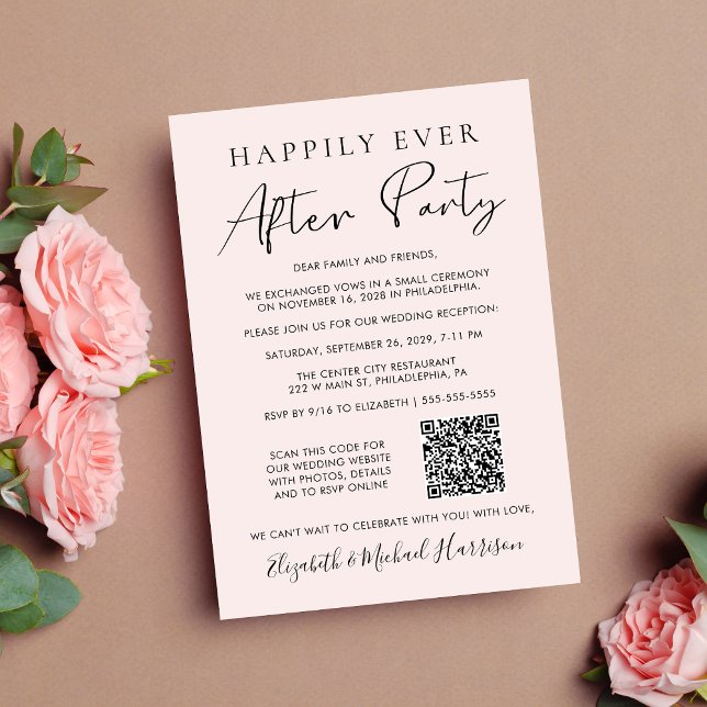 Anuncio Foto de recepción de boda Código QR Rosa (Input your wedding website address to automatically create a scannable QR code)