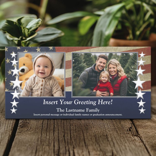 Anuncio Foto de tema militar patriótico con bandera de los (Custom Photo Card)