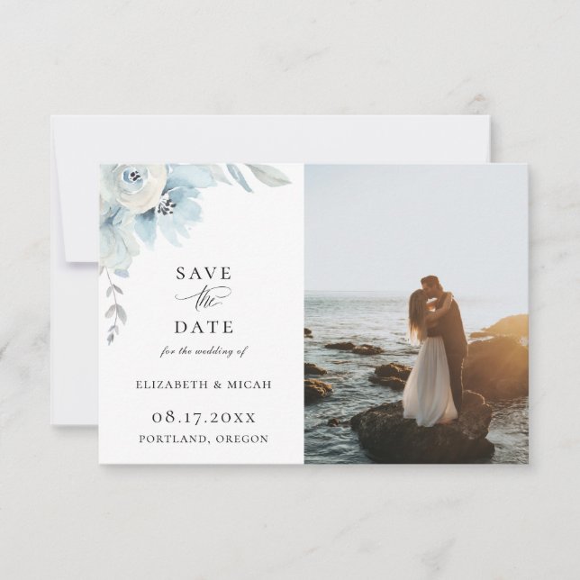 Anuncio Foto Floral de Light Blue Airy Save The Date (Anverso)